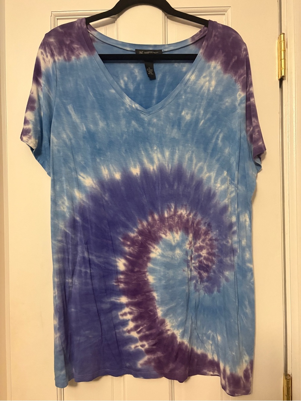 INC International Concepts Blue & Purple V-Neck Tie-Dye Tunic